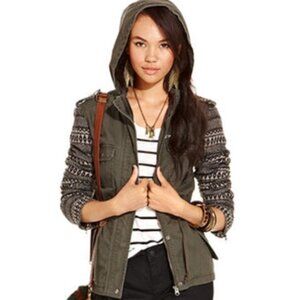 American Rag Women's Lined Canvas Cargo Jacket Tribal Print Sleeves SMALL
